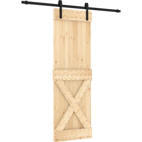Sliding Door Natural and Black 70 x 210 cm Solid Pine Wood vidaXL (1/5)