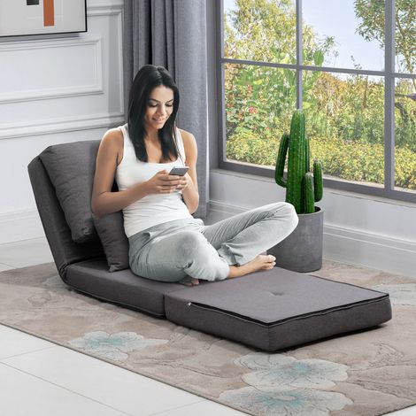 Matelas de sol pliable, tapis de couchage, modèle 2 en 1, coussin amovible, 60 x 80 x 56 cm, gris foncé (1/5)