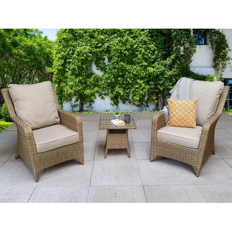 Signature Weave Sarah Wicker High Back Lounge Arm Chair Side Table Set Natural (1/2)