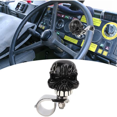 Drehbarer Servolenkhebel in Totenkopfform, kompatibel mit den meisten Autos, Lastwagen, Traktoren und Booten (Hasenzähne), schwarz. (1/5)