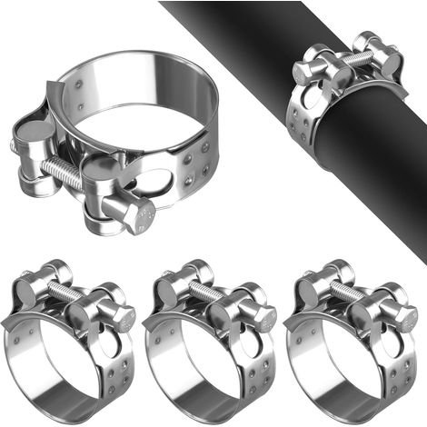 4pcs Collier de Serrage Tuyau 48-51mm, 22 mm de Large Collier Echappement Moto, Collier d'échappement Inox, Réglable T-collier de Serrage Métallique, Colliers Soufflet Cardan pour Tuyaux et Tu (1/5)