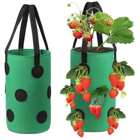 2 Pflanzsäcke für Erdbeeren, Hängekulturtaschen für Erdbeeren, Atmungsaktive Kulturtaschen für Erdbeeren, mit Öffnung.