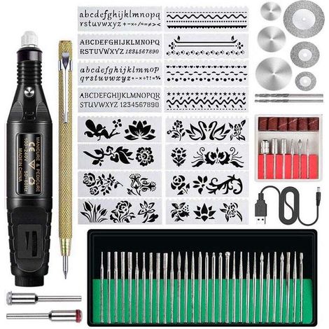 70-teiliges Mini-Gravierstift-Set mit elektrischer Geschwindigkeitsregelung, 70 Stück, schwarz, europäischer Standard, zwei runde Stecker (1/3)