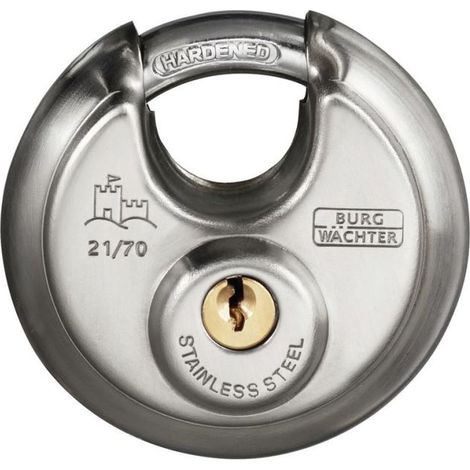 Cadenas cylindrique - BURG WACHTER - 21 70 SB - Acier inoxydable 70 mm, ouverture a clé