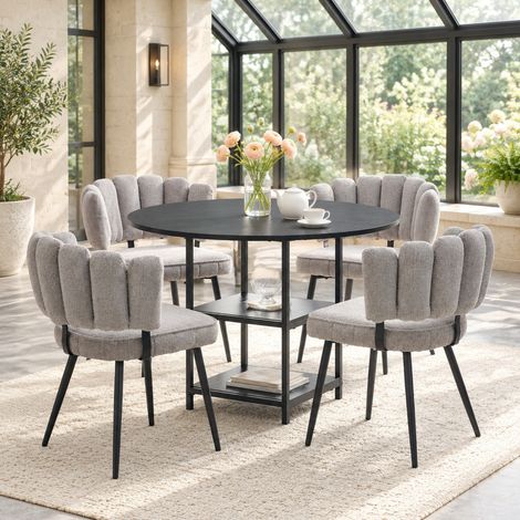 Set tavolo e sedie, tavolo da pranzo rotondo 107 cm con 4 sedie grigie HAVRYA (1/5)