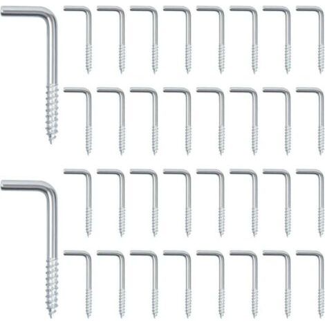 2,5 x 13 x 25 mm, paquete de 100 pernos de gancho en forma de L, ganchos de tornillo en ángulo recto, tornillos de gancho ranurados rectos en forma de L, gancho en L galvanizado, gancho de pared