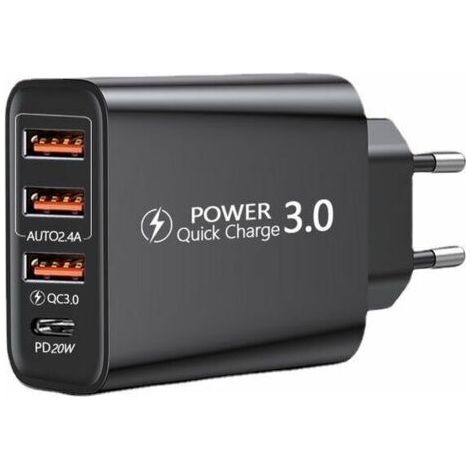 Cargador de pared USB Quick Charge 3.0 y cable USB-C, cargador de pared rápido QC 3.0 de 30 W/6 A con 4 puertos, adaptador de corriente USB múltiple universal para Samsung Galaxy S10/S9/S8 Plus/Note 8 (1/5)