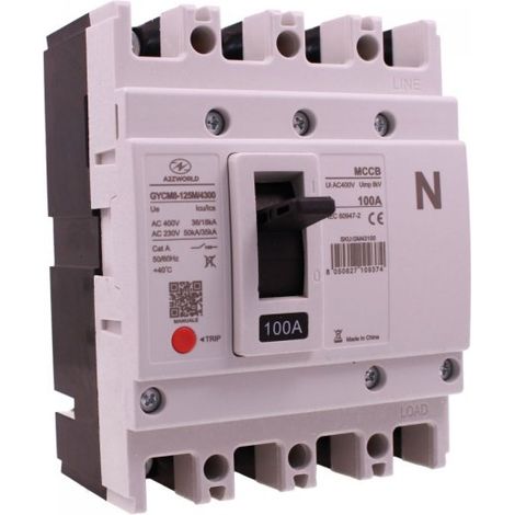 Interruttore Scatolato MCCB 4P 100A/125A 36kA, Magnetotermico Trifase AC 400V (100A)