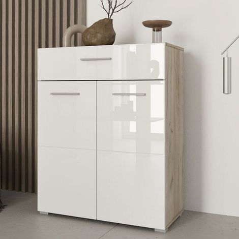 Credenza Verduno, Madia un Cassetto, 2 Ripiani, Apertura Battente e Scorrevole, 79x35x97.5h cm Bianco (1/5)