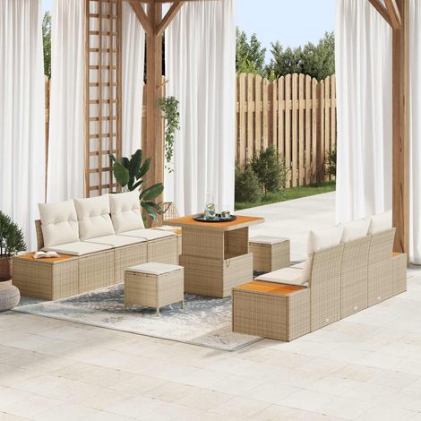 Ensemble de Canapé de Jardin Modulaire Rattan Synthétique et Acier Beige et Crème 9 pcs - PANGIVO (1/5)