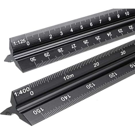 Lot 2 règles échelle aluminium architecte ingénieur 1:20 25 50 75 100 125/100 200 250 300 400 500 triangulaire (1/5)