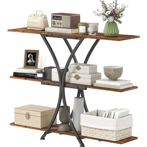 Table de Console Norova Industrielle avec Étagères Ouvertes Marron Rustique (1/5)