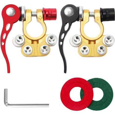 2 Pieces 4-Way Battery Terminal Connectors, 12V Quick Release Battery Terminals, Positive and Negative Battery Terminals, for Cars, Trucks, Buses, Caravans (1/4)