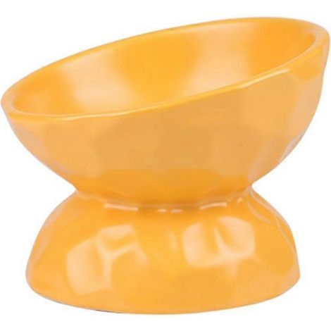 Gamelle en céramique pour animaux de compagnie, assiette avec rebord surélevé pour protéger le col - 1 - Jaune (1/4)