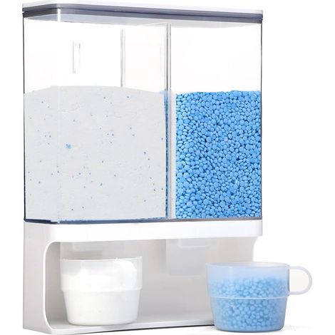 Récipient à lessive mural de 3 litres avec 2 tasses, distributeur de lessive mural avec couvercles pour perles parfumées, riz, céréales, nourriture