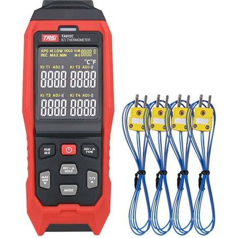 TA612C 4-Kanal-Thermoelement-Thermometer, Typ K/J, Messbereich -200 bis 1372 °C / -328 bis 2501 °F, Speicher für 5000 Messungen, USB-Datenübertragung und Echtzeitmessung
