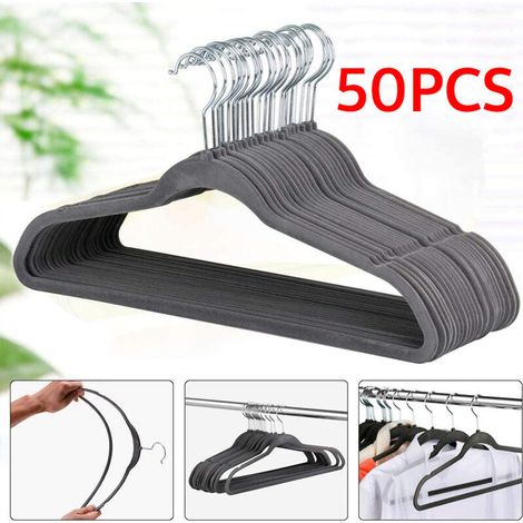 Samtkleiderbügel, 50er-Pack, 360° drehbarer Haken, rutschfest, für Anzüge, Hemden, Kleider, Krawatten, Grau (1/4)