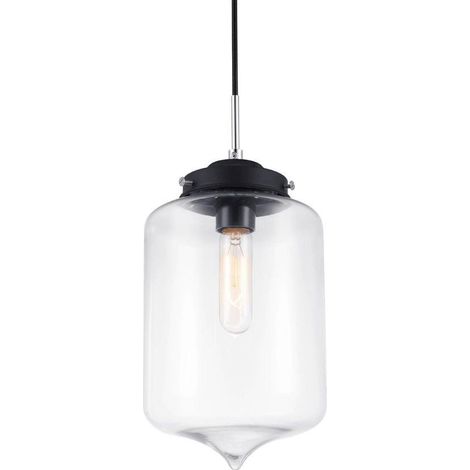 Italux Tube - Suspension industrielle et rétro noire 1 lumière avec abat-jour transparent, E27