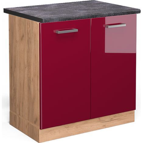 Armario bajo para fregadero R-Line, Rojo Burdeos alto brillo, 80 cm , ET Antracita, Vicco (1/5)