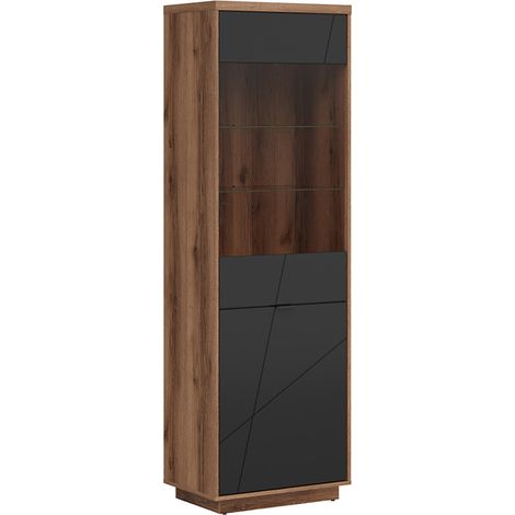 Vitrine Sven mit 2 Türen, Schwarz und Holzoptik, 201cm