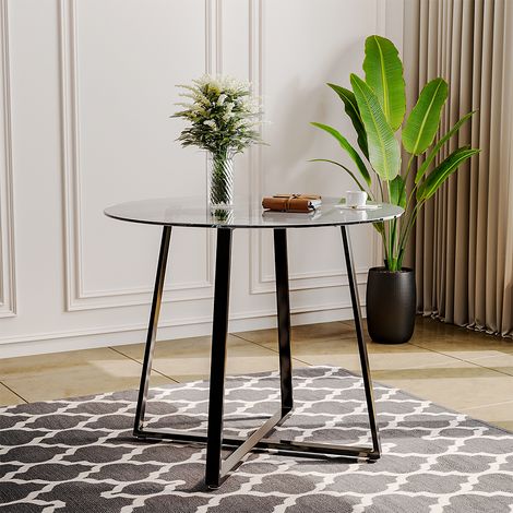 Modern Round Dining Table with Tempered Glass Top (1/5)