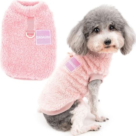 Small Dog Fleece Sweater Winter Warm Soft Fluffy with D-Ring for Harness and Leash Puppy Dog/Cat Jacket Clothes for Chihuahua Yorkshire Pink S MUMU (1/4)