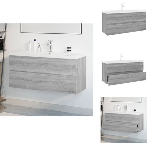Meuble lavabo avec bassin intégré Sonoma gris Bois d'ingénierie - Meubles De Salle De Bain - Meuble Lavabo - Meuble Vasque - Rangement Salle De Bain - Design Moderne (1/5)