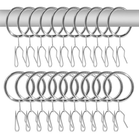 40 pezzi di anelli in metallo per tende, ganci per asta con diametro interno di 30 mm, anelli per appendere, colore argento (1/5)