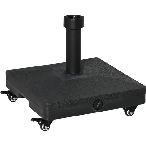 Outsunny – Pied de parasol noir en HDPE – Base à lester 16kg avec roues – Dimensions 45x45x39cm – Convient pour parasols Ø 2,2 à 3,8cm