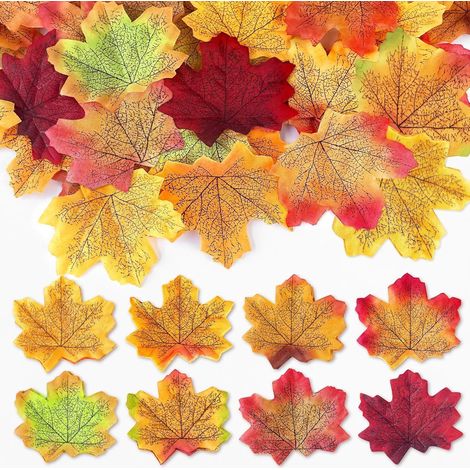 Künstliche Herbstblätter Deko 400 Stück, 8 Farben Ahornlaub für Halloween & Erntedankfest (1/5)