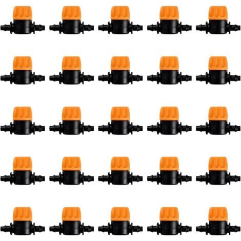 Pair 25 Pièces 4/7 Vanne D'irrigation, Mini Valves de Contrôle pour Tuyau d'arrosage 4/7mm, Valves d'arrêt Cannelées 1/4 Pouce Tuyau d'irrigation Goutte à Goutte, Mini Tuyau Vanne d'eau Travers (1/5)