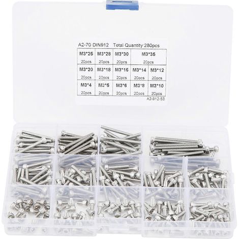 Sechskantschraubenkappe 304 Edelstahl Multi-Längen Kombinationsset Nagelsortiment-Kit (280 Stück (M3))