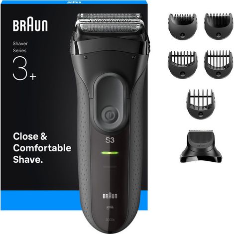 Braun 3000BT Series 3 Rasoio elettrico con testina per barba e rifinitore 45 min di autonomia colore Nero Grigio
