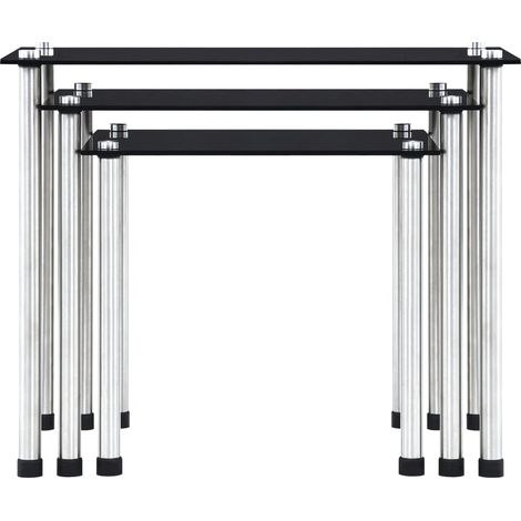 Furniture Limited - Tables gigognes 3 pcs Noir Verre trempé (1/6)