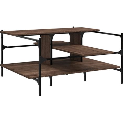 Tavolino da caffè dal design industriale con ripiani 100 x 100 x 48,5 cm in legno ingegnerizzato marrone e acciaio DEC038569