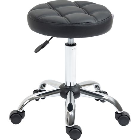 Rollhocker Höhenverstellbarer Arbeitshocker, Drehbarer Salon Hocker für Büro Massage Kunstleder Schwarz Ø35,5 x 51-67 cm