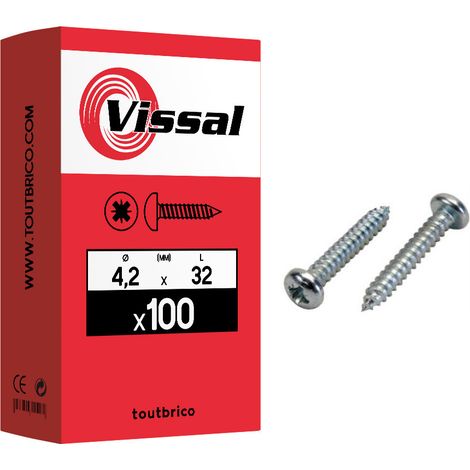 100 vis tôle 4,2x32mm cylindrique bombée zingué - Vissal (1/2)