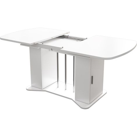 GagaGagaTable à manger extensible 120-160x80 cm, rangement, blanc, pieds argentés (1/5)