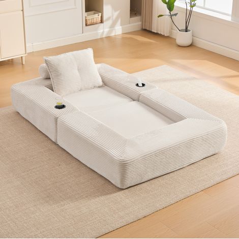 Faltbares Schlafsofa 122x98x80 cm beige mit Becherhalter und Seitentasche, Cord MEUBLIV (1/5)