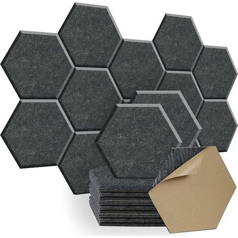 Panneaux acoustiques auto adhésifs mousse acoustique haute densité insonorisants hexagonaux isolation foncé 12pcs Gris (1/5)