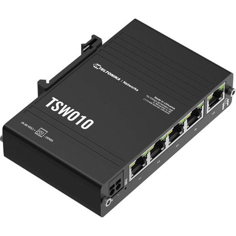 TeltonikaTeltonika TSW010 DIN Rain Switch 5 x Fast Ethernet (10/100) Supporto Power over Ethernet (PoE) Nero (1/3)