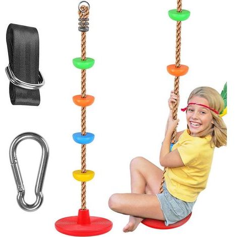 Balançoire d'arbre en corde d'escalade avec plateformes et balançoires à disque, accessoires de balançoire d'extérieur pour cour de jeux avec sangle de 1,5 m et crochets à pression (1/5)