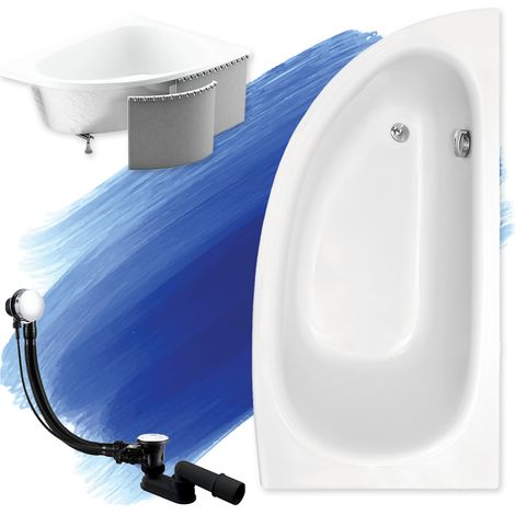 Baignoire Bain d'angle 150x70 Droite avec des panneaux en polystyrène, Siphon de bain et pieds (support) - Set 4en1 - Fabriqué en UE - BADLAND MILENA