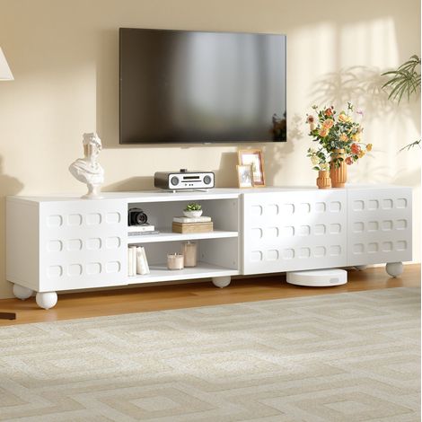 Mueble TV 200 x 40 x 44 cm con 3 puertas, 2 nichos semiabiertos, blanco HAVRYA (1/5)
