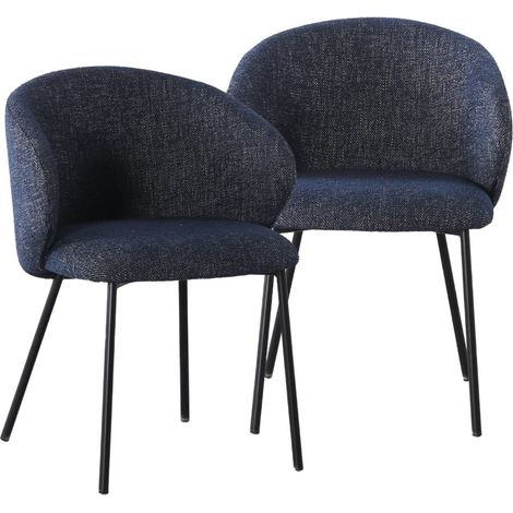 Chaise avec accoudoirs ronds en tissu bleu et pieds en métal Cléa (lot de 2)