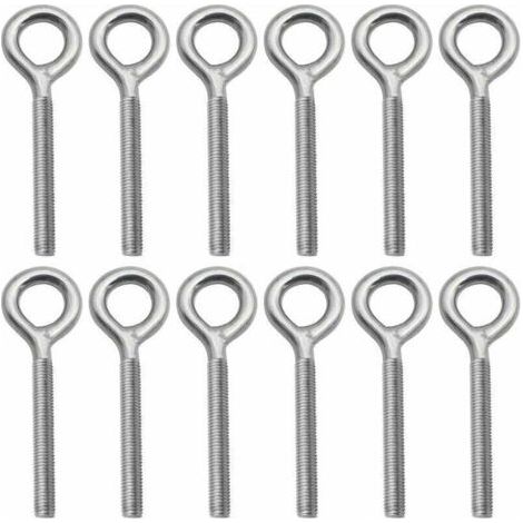 Lot de 12 Boulons à Oeil en 304 Acier Inoxydable Vis à Anneau Piton à Visser pour Balançoire Machine Extérieure - M4 (1/4)