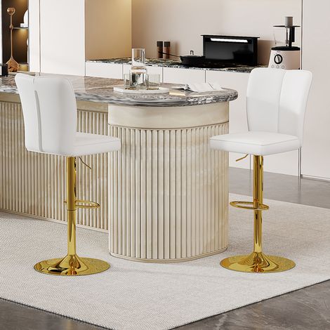 Sgabello da bar 93,5x51,5x37 cm in metallo e PU bianco, facile da montare FloraGrace (1/5)