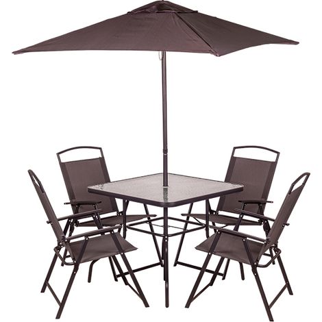 Set 6Pz 4 sedie tavolo e ombrellone e Ombrellone Grigio165X65X112