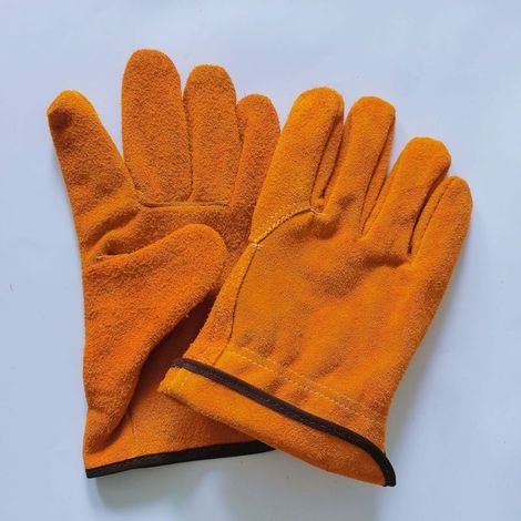 Gants de Travail en Cuir de Vachette Double Épaisseur pour Hommes et Femmes, Gants de Soudage Résistants à la Chaleur et au Feu, Gants de Gréement pour Chauffeur, Construction, Jardinage (Brow (1/5)
