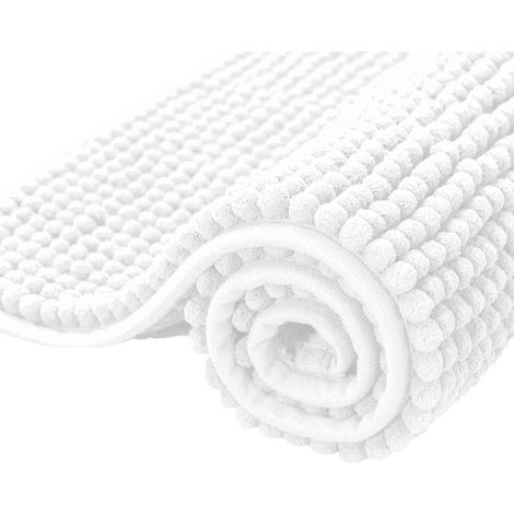 Tapis de Bain Extra Absorbant Tapis pour Sortie de Douche en Microfibre Chenille Lavable en Machine (40×60cm, Blanc)